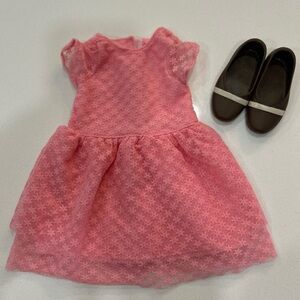 Pink Lace Doll Dress with Brown Shoes